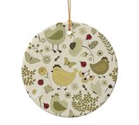 Décoration de Noël circulaire en céramique avec motif feuilles jaunes et poulet, idée cadeau unique