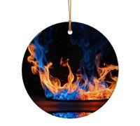 Décoration de Noël circulaire imprimée flamme bleue, décorations de Noël en céramique pour arbre, décoration de vacances, idée cadeau unique