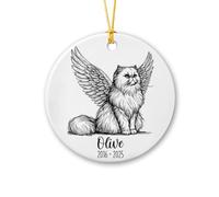 Décoration de Noël commémorative de chat persan, chat avec ailes d'ange, décoration de chat persan avec nom et année personnalisés, cadeaux pour la perte d'un chat, décoration personnalisée en