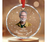 Décoration de Noël commémorative personnalisée avec photo, nom et années - Ornement en verre personnalisé « Forever Loved », cadeau souvenir sincère pour papa, grand-père, mari ou un être cher