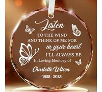 Décoration de Noël commémorative personnalisée - Ornement de paradis d'ange personnalisé pour la perte d'un être cher - Écoutez l'attrape-soleil en verre à vent - Cadeau de souvenir de famille pour en