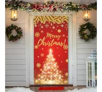 Décoration de Noël - Couverture de Porte Joyeux Noël, Bannière d'Hiver en Étoile Dorée, Toile de Fond Suspendue pour Extérieur