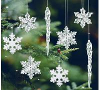 Décoration De Noël Cristal, 24 Pcs Arbre De Noël Pendentif En Acrylique,12 Suspendu Icicles De Noël + 12 Acrylique Flocons De Neige Avec Corde De Cristal Suspendus Décoration Pour Noël Mariage