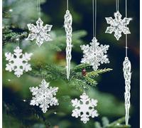 Décoration de Noël Cristal,ilauke 24 Pcs Arbre de Noël Pendentif en Acrylique,12 Suspendu Icicles De Noël + 12 Acrylique Flocons De Neige avec Corde de Cristal Suspendus Décoration pour Noël Mariage