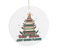 Décoration de Noël « Dear Santa Just Books Please Xmas », souvenir plat à suspendre sur le sapin de Noël, souvenir amusant en céramique, cadeaux de Noël pour les lecteurs, 7,5 cm