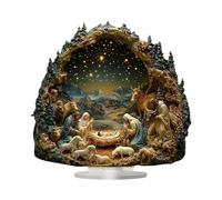Décoration de Noël - Design 2D de naissance de Jésus-Christ, enseigne décorative de fête religieuse avec pied, scène détaillée avec design élégant | Christian Home Display For Mantel