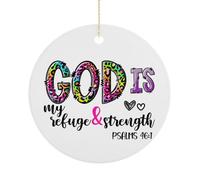 Décoration de Noël, Dieu est mon refuge et force, souvenir plat de prière à suspendre sur le sapin de Noël, souvenir rond amusant en céramique, cadeaux de Noël, 7,5 cm