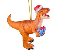 Décoration de Noël dinosaure T-Rex avec chapeau de Père Noël et boîte cadeau, pendentif à suspendre pour sapin de Noël, décoration d'intérieur festive et fournitures de fête, orange