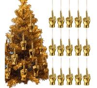 Décoration de Noël doigt d'honneur doré - Décoration de Noël coquine - Geste de la main amusant - Décoration d'intérieur pour sapin de Noël, éléphant blanc - Cadeaux pour adultes (15 pièces)