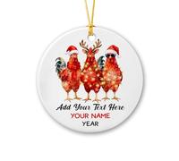 Décoration de Noël drôle de coq 2025, ornement en céramique personnalisé Merry Cluckmas Rooster, cadeau pour les amoureux des animaux de ferme, nom/texte/année personnalisés, décorations de Noël de
