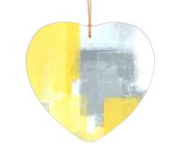 Décoration de Noël en acrylique à suspendre en forme de cœur Gris et jaune Peinture d'art abstrait Décoration d'intérieur ou d'extérieur 1 pièce