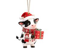 Décoration de Noël en acrylique à suspendre en forme de vache à lait mignonne - Pendentif plat 2D pour arbre, rétroviseur, décoration de fête de vacances