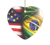 Décoration de Noël en acrylique avec drapeaux américains et brésiliens imprimés pour jeunes mariés et couples