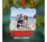 Décoration de Noël en acrylique avec photo/noms, ajouter une photo - Souvenir de voyage personnalisé en Turquie - Cadeau pour hommes et femmes - Ornements en forme de vacances à Istanbul