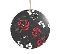 Décoration de Noël en acrylique pour jeunes mariés et couples Motif roses noires blanches et rouges