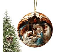 Décoration de Noël en acrylique pour scène de la Nativité - Ensemble d'ornements élégants avec silhouette de la Sainte Famille, présentoir artisanal traditionnel avec pendentif transparent | Beau déta