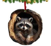 Décoration de Noël en acrylique sur le thème des animaux, ornement de sapin de Noël dessin animé, pendentif 2D pour arbre de Noël, décoration murale réaliste d'animaux, raton laveur, chouette