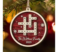 Décoration de Noël en bois à 2 couches avec mots croisés - Décoration de Noël avec lettres de Scrabble - Décoration de Noël - Décoration de famille - Puzzle de famille
