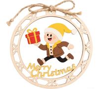 Décoration de Noël en bois - Décoration de Noël avec corde - Décoration festive à suspendre pour sapin de Noël ou mur - Décoration de Noël ronde en bois naturel (3)