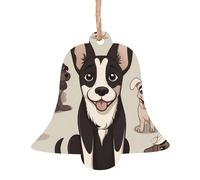 Décoration de Noël en bois en forme de cloche - Chiot qui sort la langue - Décoration festive pour la maison et le bureau - Décoration pour murs, fenêtres, cheminée