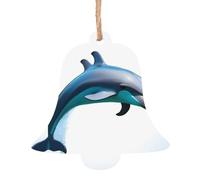 Décoration de Noël en bois en forme de cloche - Motif saut de dauphin - Décoration festive pour la maison et le bureau - Décoration pour murs, fenêtres, cheminée