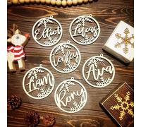 Décoration de Noël en bois personnalisée - Ornement personnalisé, boule de flocon de neige, boule de Noël prénom découpé au laser