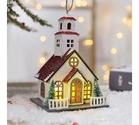 Décoration de Noël en bois - Village de Noël avec éclairage - À suspendre - Avec lumière LED - Mini maison de Noël éclairée pour décoration intérieure - Paysage de chalet d'hiver (D)