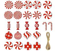 Décoration De Noël En Bonbons,Décorations De Noël En Bonbons,24 pièces ornements de bonbons de Noël rouges et blancs - Pendentifs de formes assorties, cadeaux de fête pour arbre de noël, fenêtre de ma