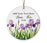 Décoration de Noël en céramique 2025 en forme de fleur d'iris personnalisée, cadeaux pour femmes, meilleures amies, sœurs, amateurs de plantes, texte personnalisé, nom de l'année, ornements pour