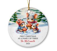 Décoration de Noël en céramique 2025 pour nouveaux parents, nom personnalisé 1er Noël en tant que famille de trois souvenirs, décoration de famille de 3 souris personnalisée, cadeau pour nouveau-né