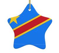 Décoration de Noël en céramique à suspendre avec drapeau du Congo - Décoration de Noël, en forme d'étoile, décorations de fête