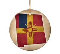 Décoration de Noël en céramique à suspendre avec drapeau du Nouveau-Mexique - Décoration de Noël circulaire - Cadeau pour adultes