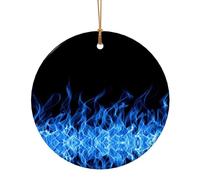 Décoration de Noël en céramique à suspendre avec impression flamme bleue - Célébrez la famille cette décoration de Noël, cadeau pour la famille, les amis