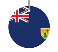 Décoration de Noël en céramique à suspendre - Décoration de Noël ronde avec drapeau des îles Turques et Caïques double face