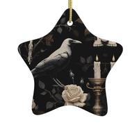 Décoration de Noël en céramique à suspendre en forme de corbeau et tête de mort, projets d'artisanat idéaux pour décorer et accrocher