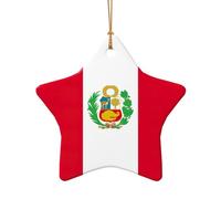 Décoration de Noël en céramique à suspendre en forme de cœur avec drapeau du Pérou