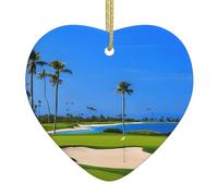 Décoration de Noël en céramique à suspendre en forme de cœur avec motif de parcours de golf