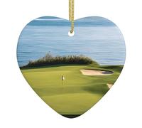 Décoration de Noël en céramique à suspendre en forme de cœur avec motif de parcours de golf sur la plage, décoration d'intérieur