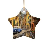 Décoration de Noël en céramique à suspendre en forme de cœur Motif rue italienne