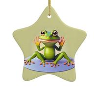 Décoration de Noël en céramique à suspendre en forme de grenouille amusante pour faire du yoga et des projets d'artisanat pour décorer et accrocher