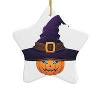 Décoration de Noël en céramique à suspendre en forme d'étoile avec chapeau de sorcière WHJSSF avec cordon métallique perforé et doré