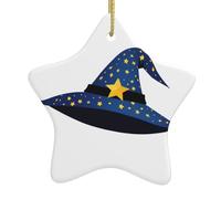 Décoration de Noël en céramique à suspendre en forme d'étoile Chapeau de sorcière WHJSSF avec motif étoile avec cordon métallique perforé et doré
