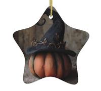 Décoration de Noël en céramique à suspendre en forme d'étoile Chapeau de sorcière YYHHAOFA Citrouille avec cordon en métal perforé et doré