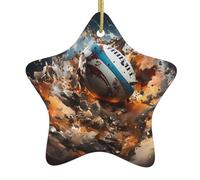 Décoration de Noël en céramique à suspendre en forme d'étoile Hjfczh Rugby sur le feu 7,9 x 7,9 cm