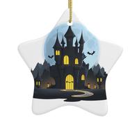 Décoration de Noël en céramique à suspendre en forme d'étoile, motif chauve-souris, château, facile à accrocher sur les arbres, les portes et les fenêtres