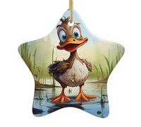 Décoration de Noël en céramique à suspendre en forme d'étoile WHJSHOP Canard sauvage avec cordon métallique perforé et doré
