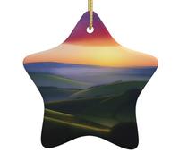 Décoration de Noël en céramique à suspendre en forme d'étoile WHJSHOP la vallée à l'aube avec cordon métallique perforé et doré