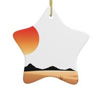 Décoration de Noël en céramique à suspendre en forme d'étoile WHJSSF le soleil rouge dans le désert avec cordon métallique perforé et doré