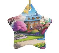 Décoration de Noël en céramique à suspendre en forme d'étoile WHJSSF Licorne Conte de fées Impression facile à accrocher pour fête de vacances 7,9 x 7,9 cm