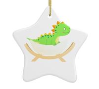 Décoration de Noël en céramique à suspendre en forme d'étoile WHJSSF Petit dinosaure dans le berceau Image pour décoration d'intérieur